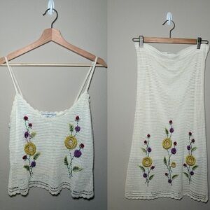 PAPELL BOUTIQUE EVENING Large ivory crochet beaded 2 pieces outfit